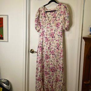 Loveshackfancy floral midi size 10 silk-satin dress